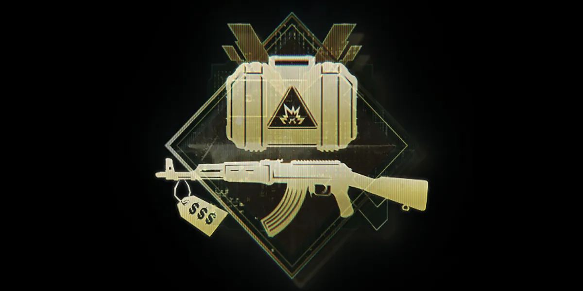 The Collateral mode emblem: a gold briefcase with an explosives symbol above a rifle with a dollar price tag